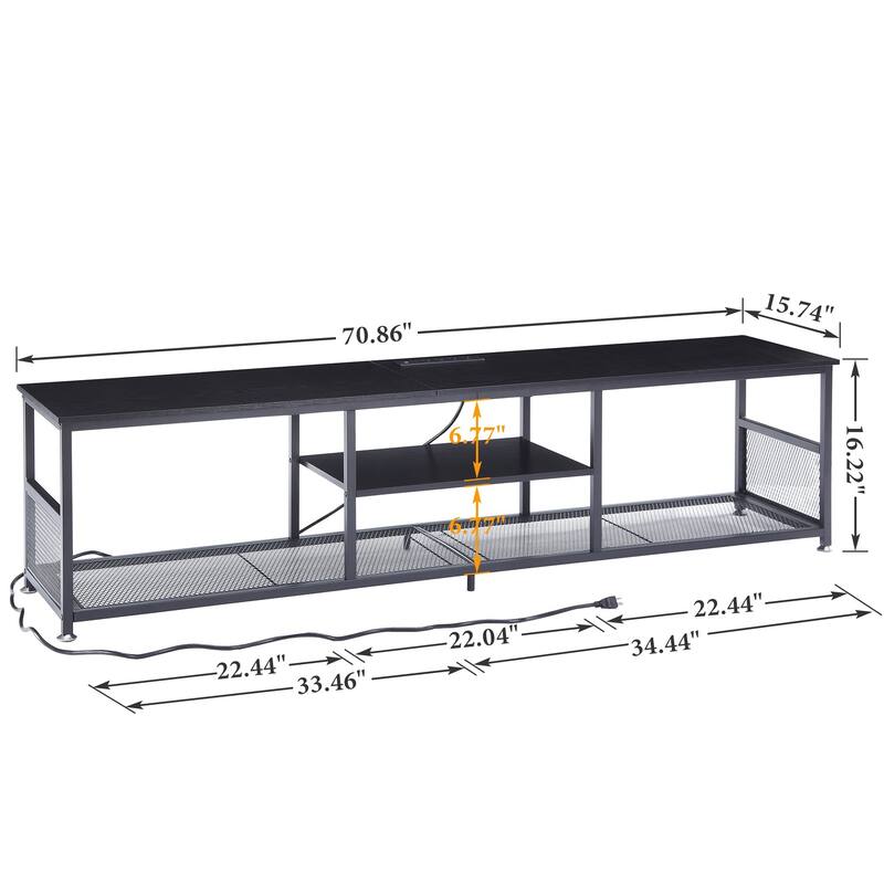VECELO 55 Inch Black TV Stand TV Media Console Table Entertainment Center with Power Outlets and Open Storage Shelves
