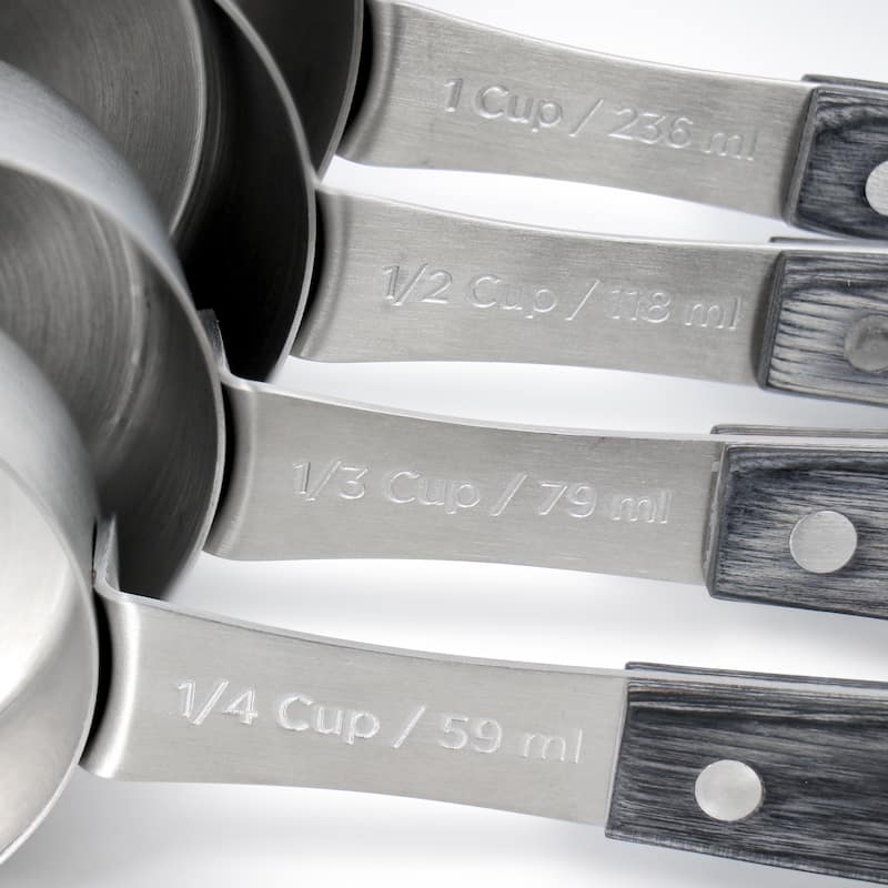Oster Blakeley 4 Piece Stainless Steel Measuring Cup Set in Dark Gray with Wood Handles