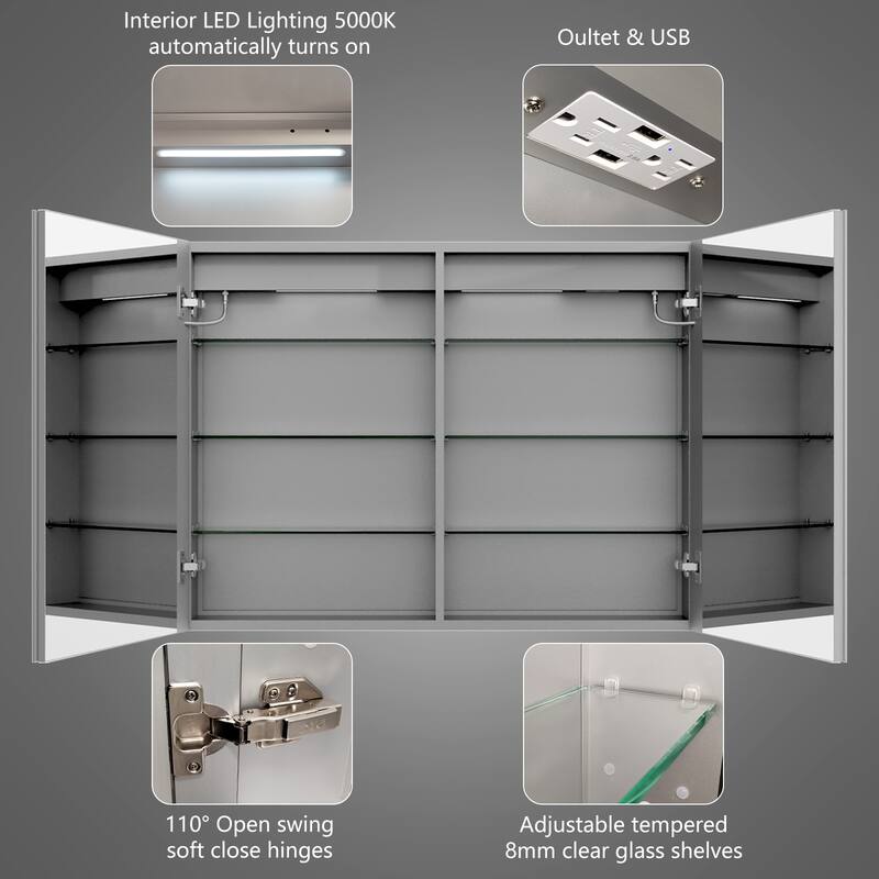 ExBrite Led Lighted Medicine Cabinet Recessed or Surface with Mirrors