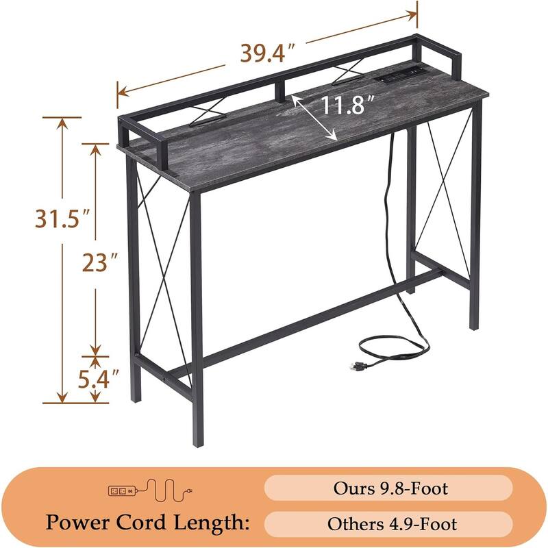 Console Table with 2 Outlet and 2 USB Ports,Entryway Table Narrow Charging Station Sofa Table