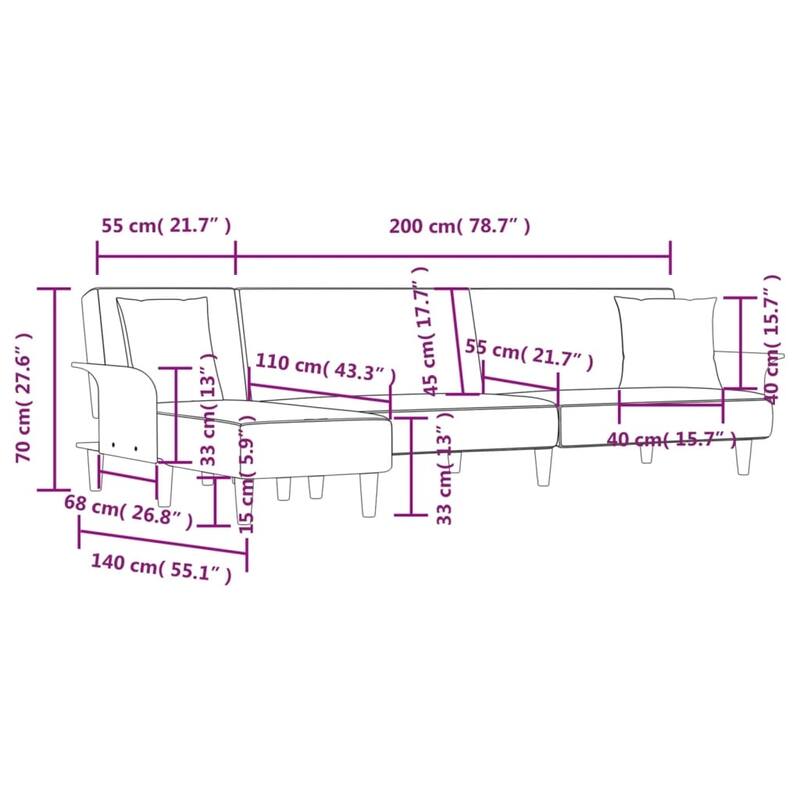 vidaXL L-shaped Sofa Bed Dark/Light Gray 109.8"x55.1"x27.6" Fabric - 109.8" x 55.1" x 27.6"