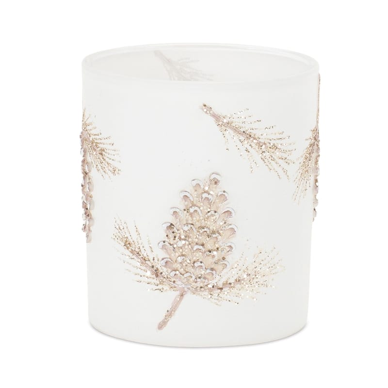 Set of 6 White & Gold Glittered Pine Cone Christmas C&le Holders 3.5"