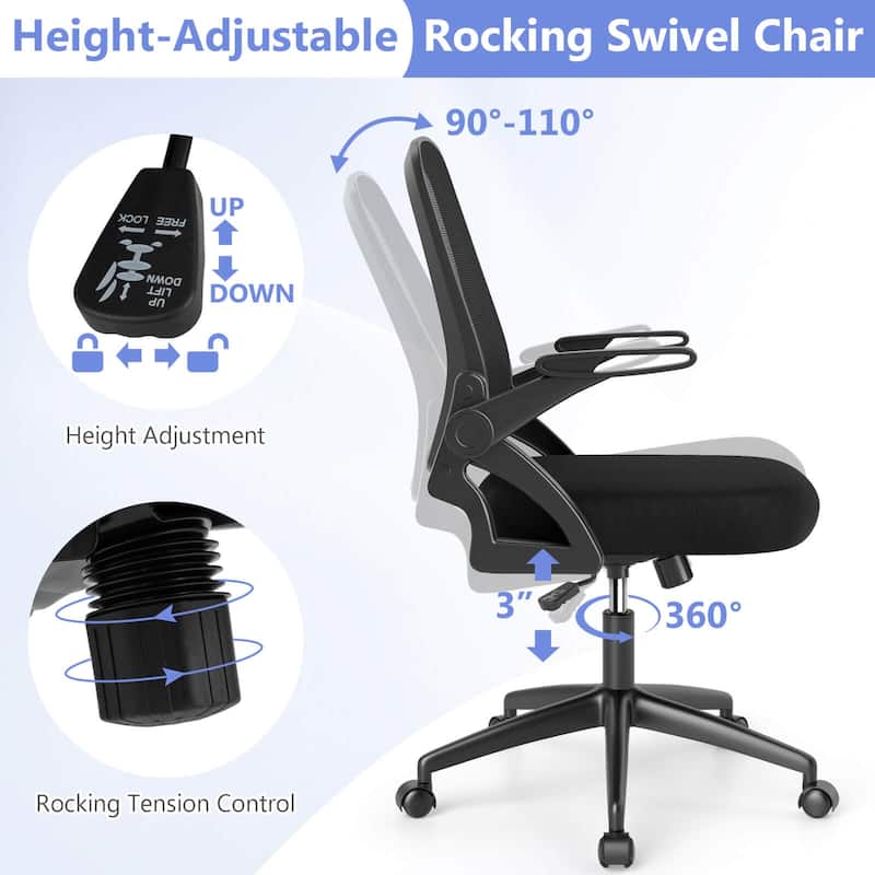Costway Mesh Office Chair with Lumbar Support & Flip-up Arms Rolling - See Details