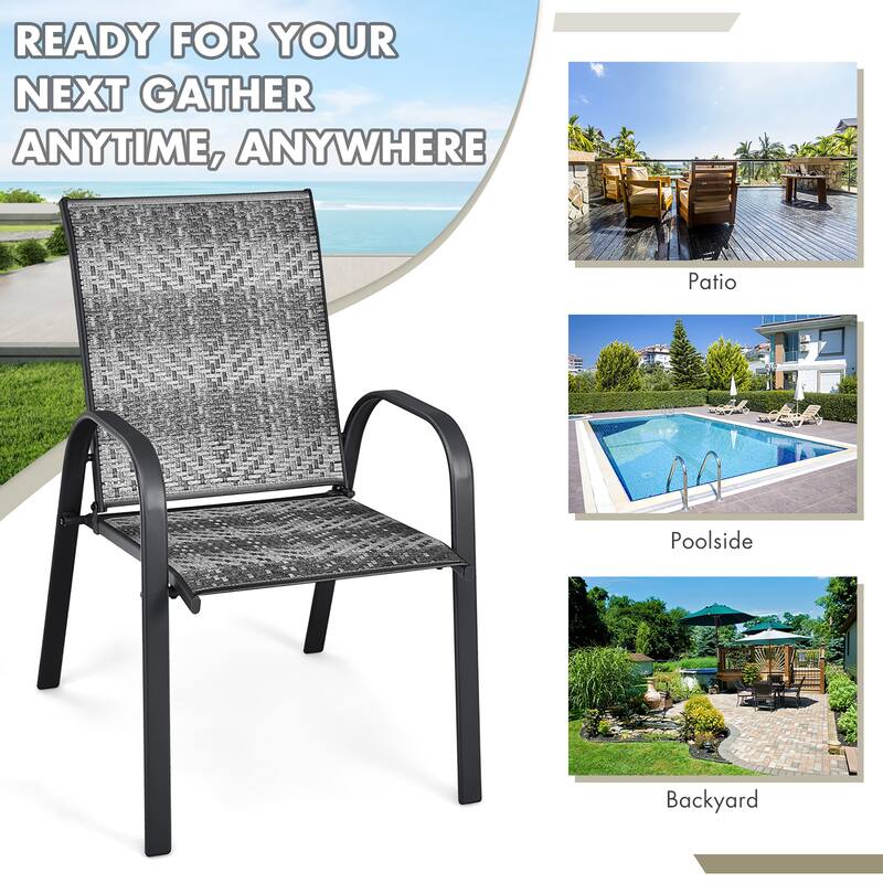 Costway Set of 12 Patio Rattan Dining Chairs Stackable Armrest Garden - See Details
