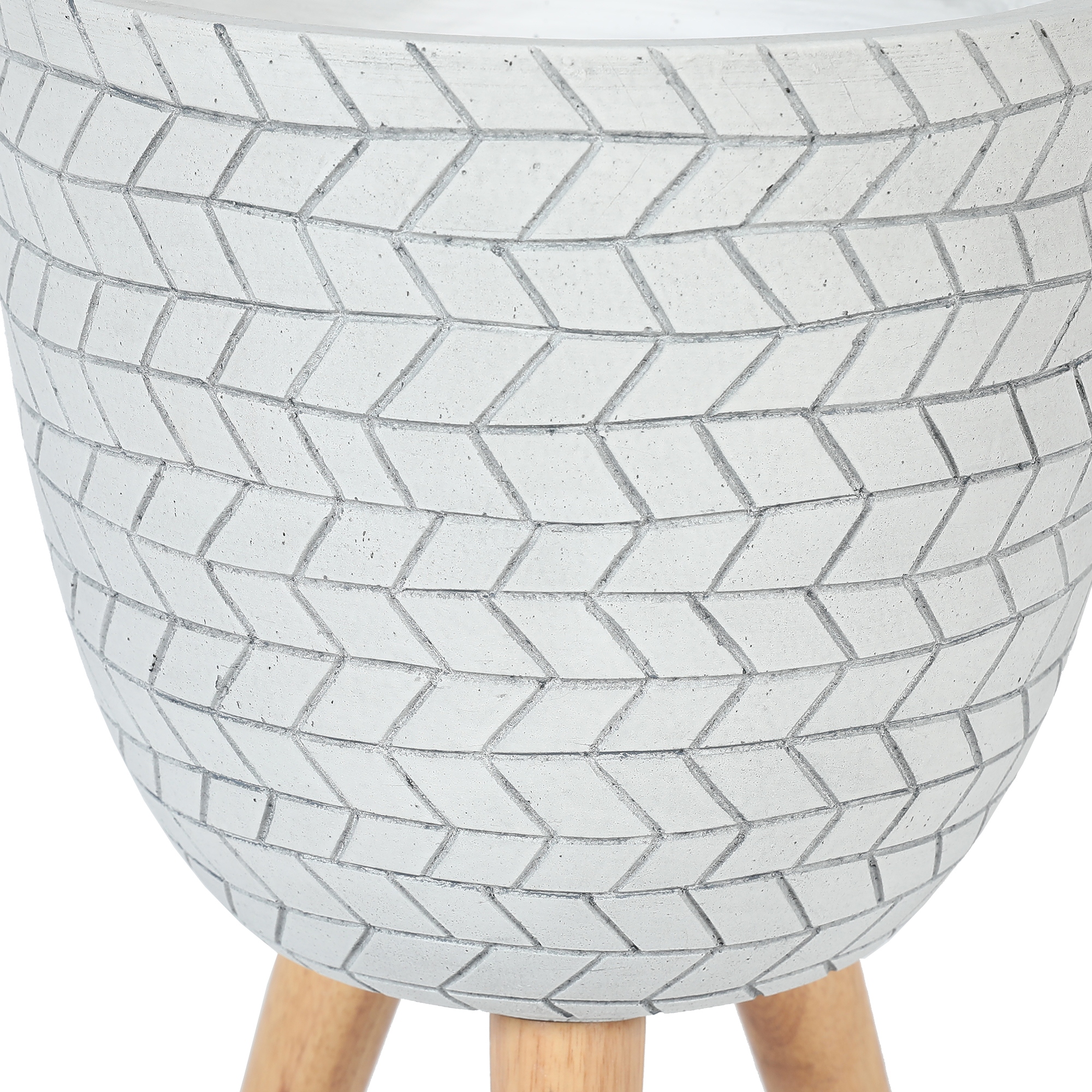 Cube Design White Round MgO Planter with Wood Legs
