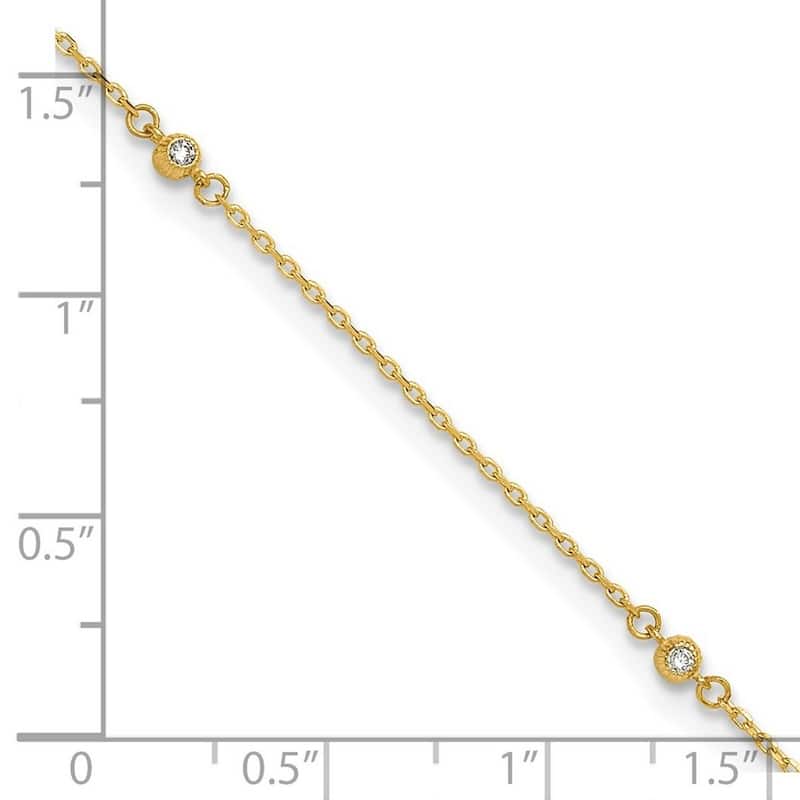 Curata 14k Yellow Gold 9+1" Bezel CZ 5-Station Cable Chain Anklet (Spring-ring)