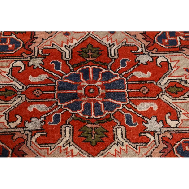 Hand Knotted Oriental 100% Wool Carpet Traditional Medallion Oranges & Rust Heriz (serapi) Area Rug - 11' 10'' X 9' 0''
