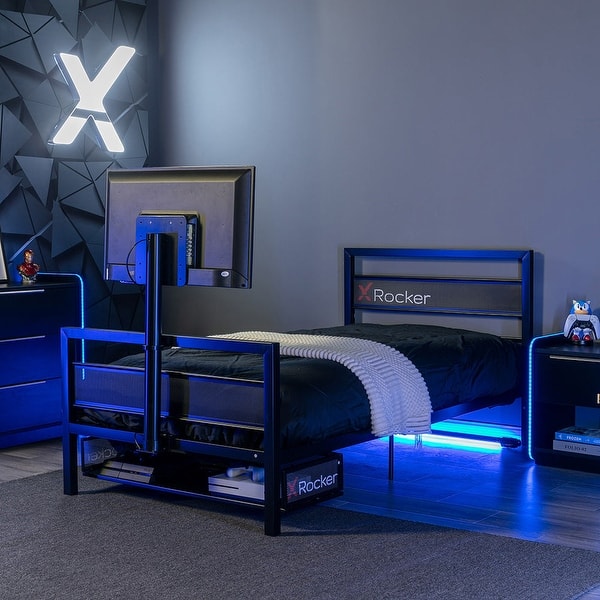 X Rocker Basecamp Gaming Bed with Storage and TV Mount Bed Bath