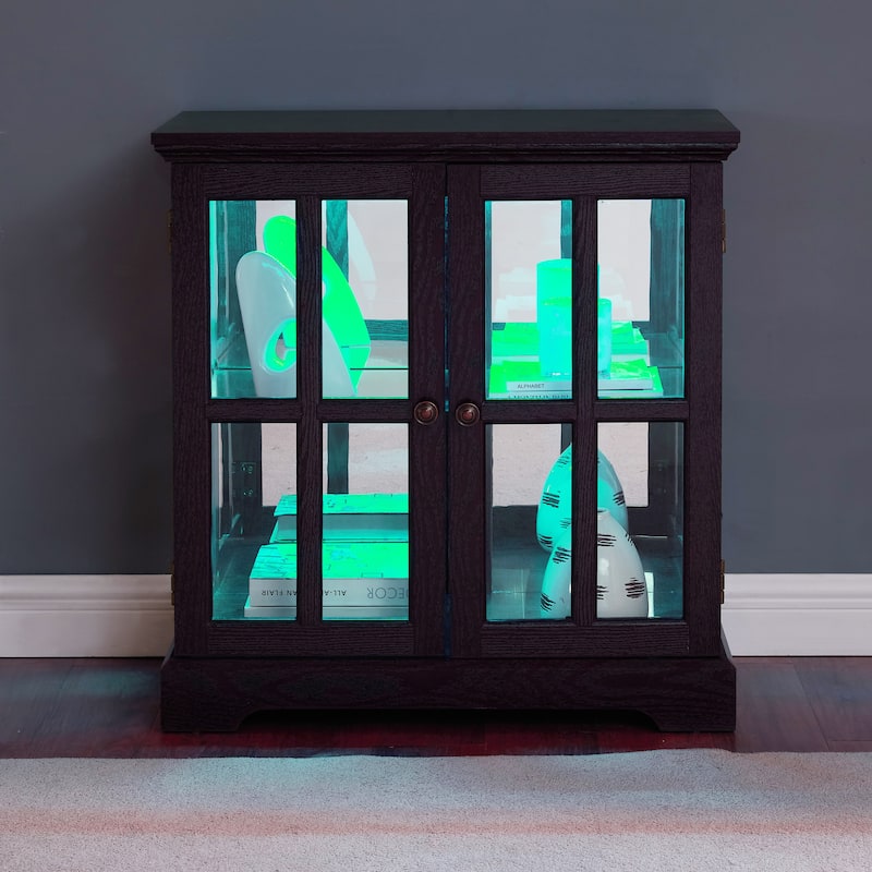 LED Curio Display Cabinet,Antique Display Cabinet with Adjustable Shelves,Retro Design Quality Showcase with Lattice Doors