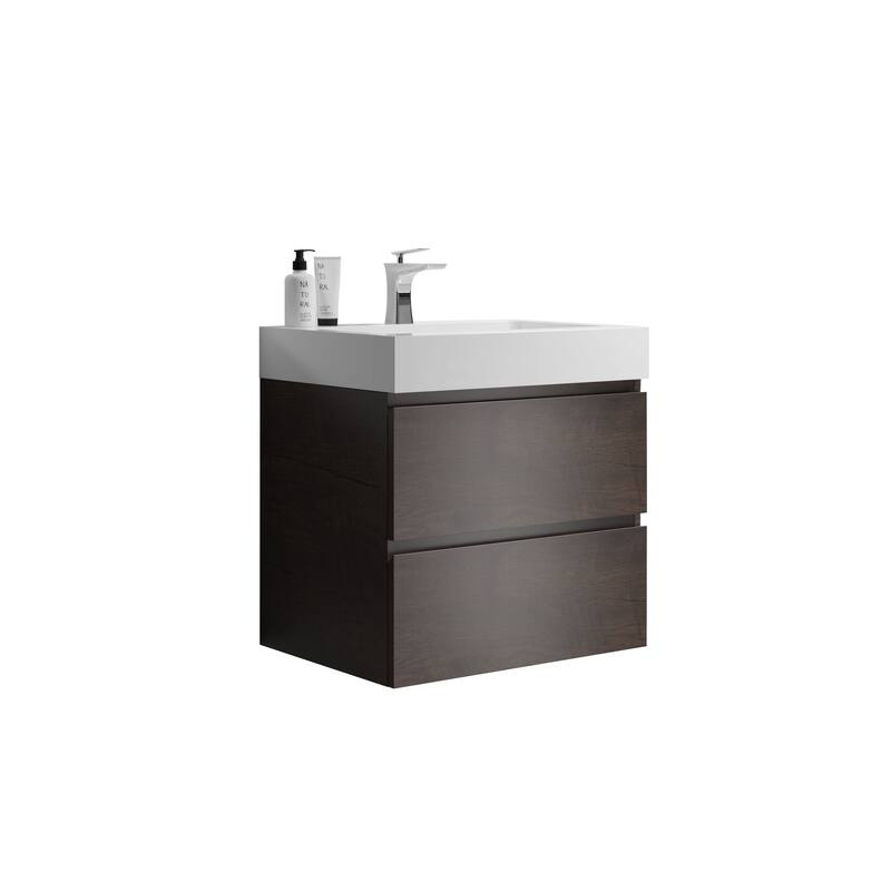 Modern Wall Mounted Bathroom Vanity with One-Piece Sink Basin without Drain and Faucet