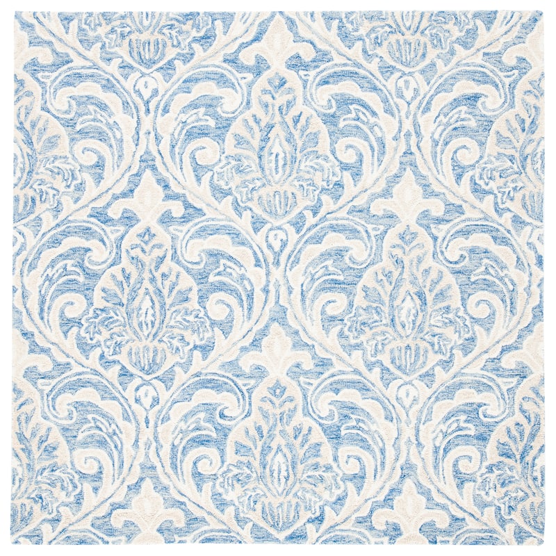 SAFAVIEH Handmade Micro-Loop Maribelle Modern Wool Rug - 5' Square - Blue/Ivory