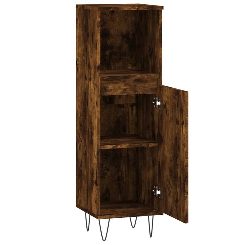 vidaXL Bathroom Cabinet Smoked oak Engineered wood Tall Bathroom Cabinet - 11.8 x 11.8 x 39.4 in