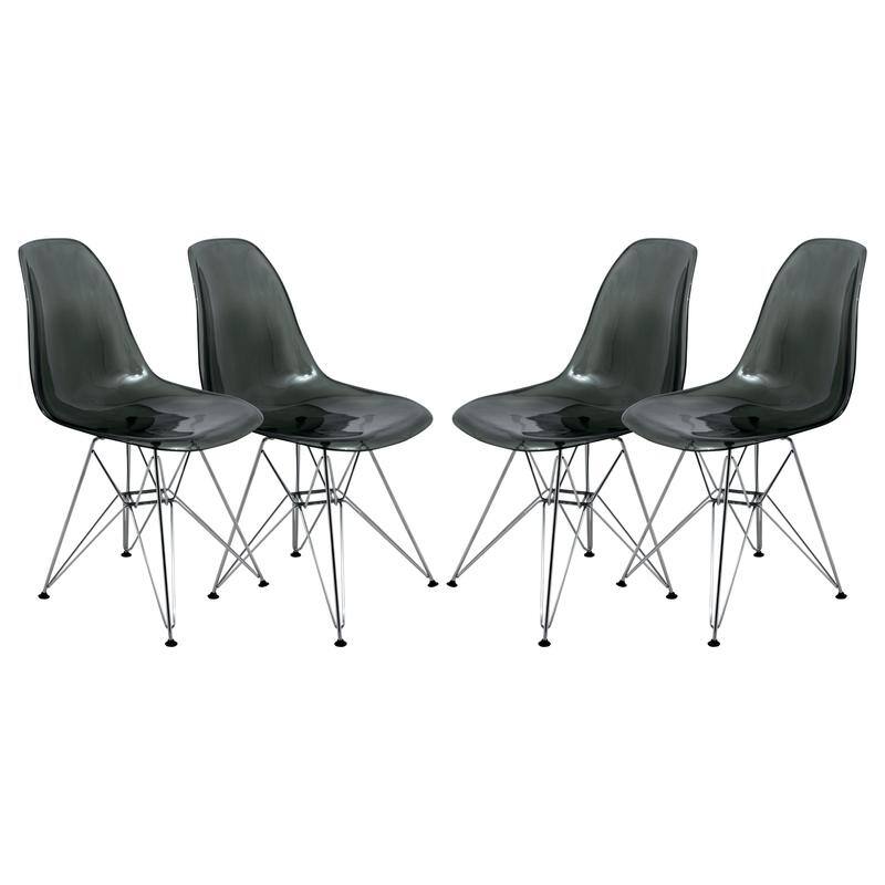 Cresco Ergonomic Modern Shell Seat Dining Chair with Chrome Eiffel Base and Curved Back Accent Side Chair (Set of 4)