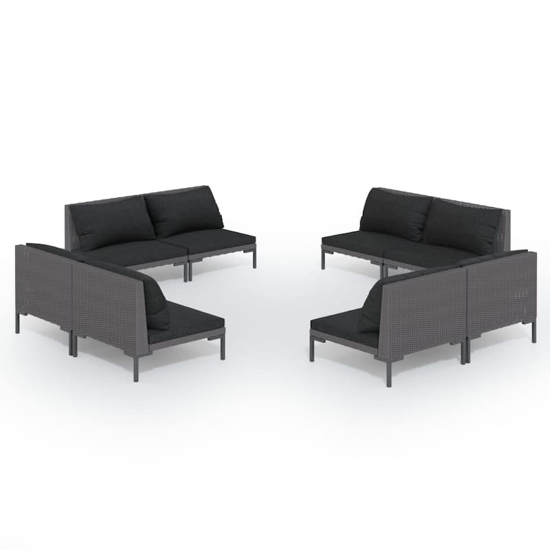 vidaXL Patio Lounge Set with Cushions Poly Rattan - 27.6" x 27.6" x 24"
