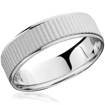 Mens White Gold Comfort Fit Brushed Wedding Band