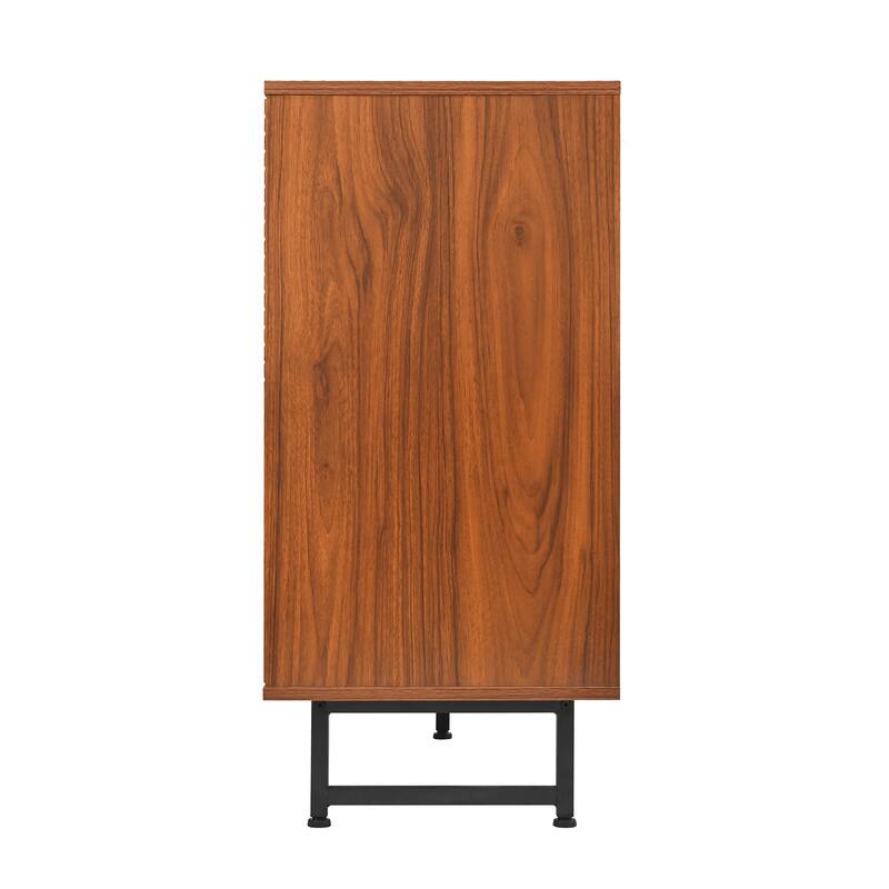 Mid-Century Modern Sideboard Buffet Cabinet, 59-Inch Geometric Carved Storage Cabinet with Metal Legs, Multi-Purpose Credenza