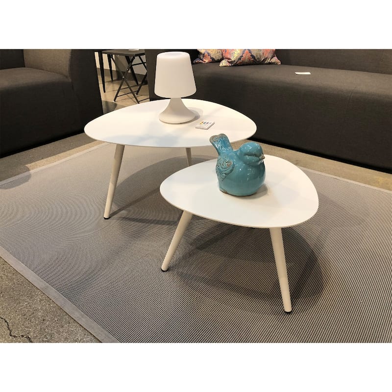 Small White Metal End Table Modern Triangle Side Table for Living Room - 17” x 19” x 14”