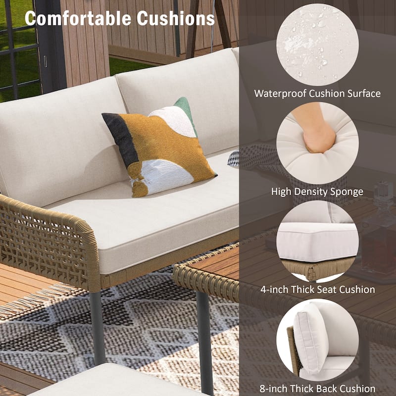 6-Piece Rope Patio Furniture L-Shaped Set