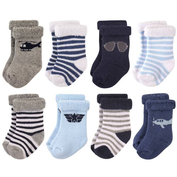 slide 1 of 1, Hudson Baby Infant Boy Cotton Rich Newborn and Terry Socks, Aviator 0-6 Months - Aviator