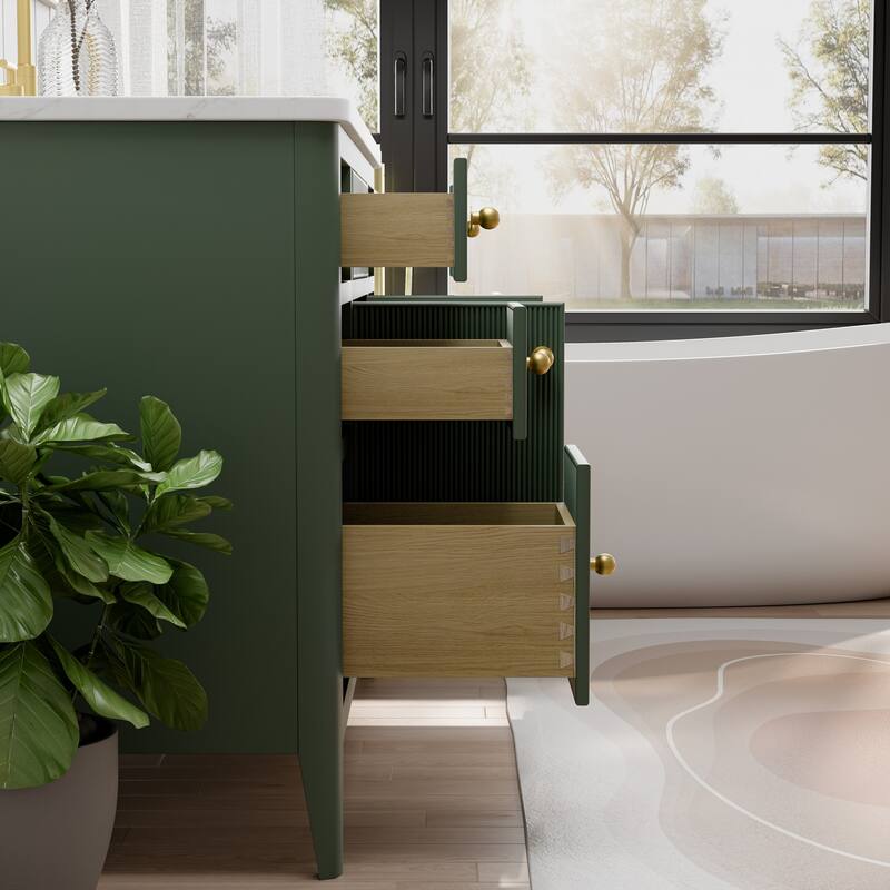 Modland 48" Bathroom Vanity with Sink, Soft Close Drawers & Doors, Carrara Marble Top, Fully Assembled - 48 inch