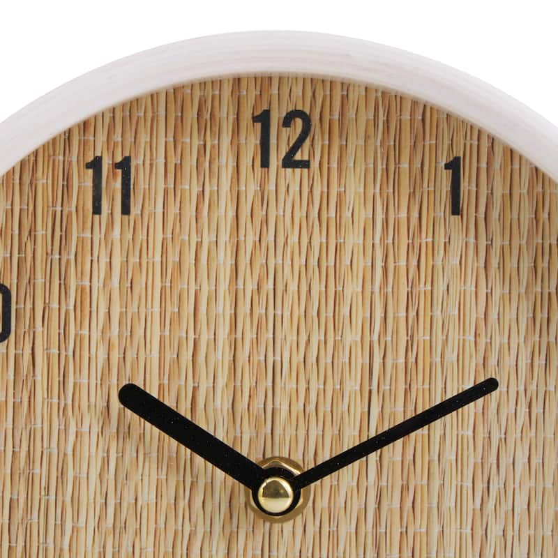 Light Brown Wood Woven Clock Chevron Patterned or White Frame with Silver Legs