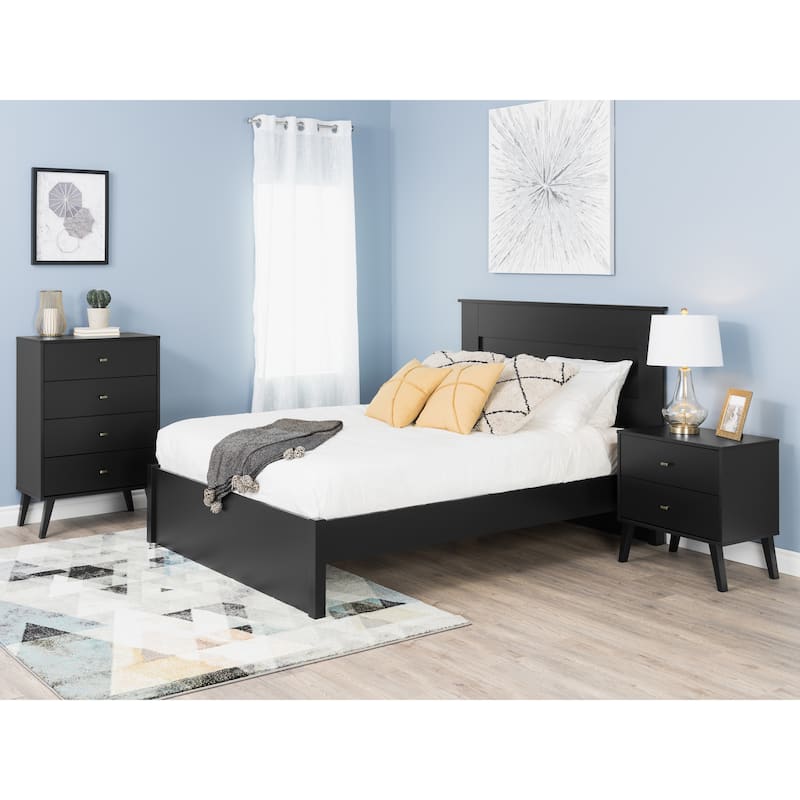 Prepac Milo Mid-Century Modern 2 Drawer Nightstand, Bedside Table, Contemporary Bedroom Furniture