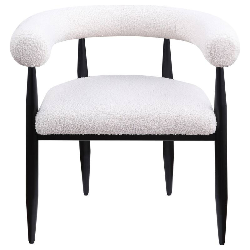 Noris Dining Chair Set of 2, White Fabric C-Shaped Back, Black Metal