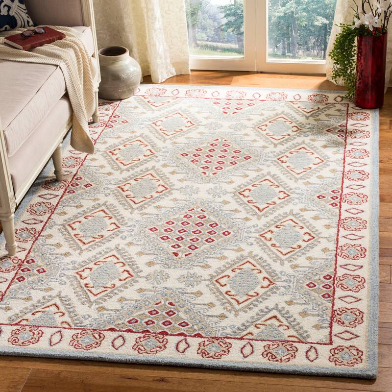 SAFAVIEH Handmade Micro-Loop Anouschka Wool Rug - 8' x 10' - Ivory/Red