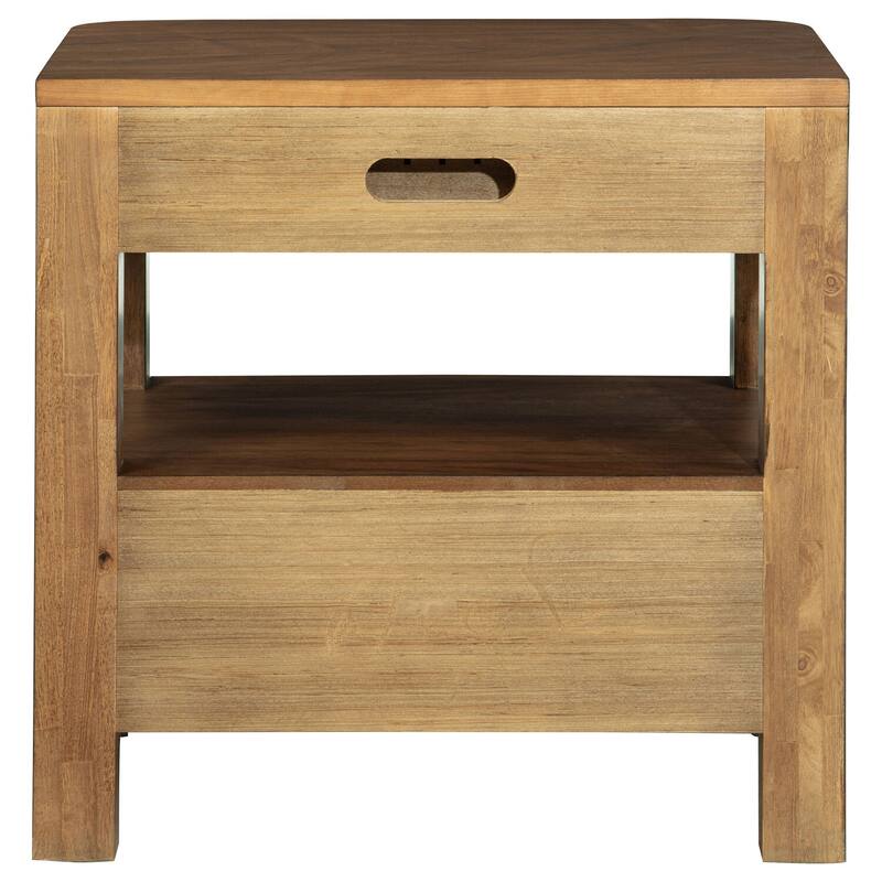 Walnut 2-Drawer Nightstand with Open Shelf, Cedar Drawer, Felt Lining and Curved Fronts for Transitional Style