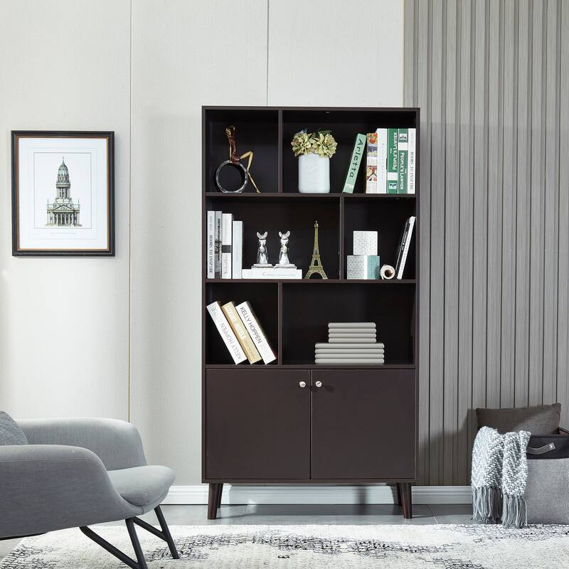 67" Bookshelf with Shelves, Cabinet