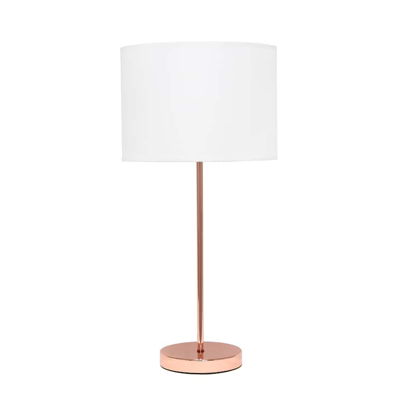 Modern Rose Gold Table Lamp with Drum Shade Slim 23" Bedside Light for Bedroom or Office - 11”L x 11”W x 23”H