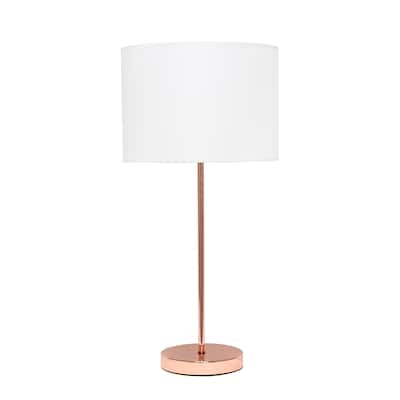 Modern Rose Gold Table Lamp with Drum Shade Slim 23" Bedside Light for Bedroom or Office - 11”L x 11”W x 23”H