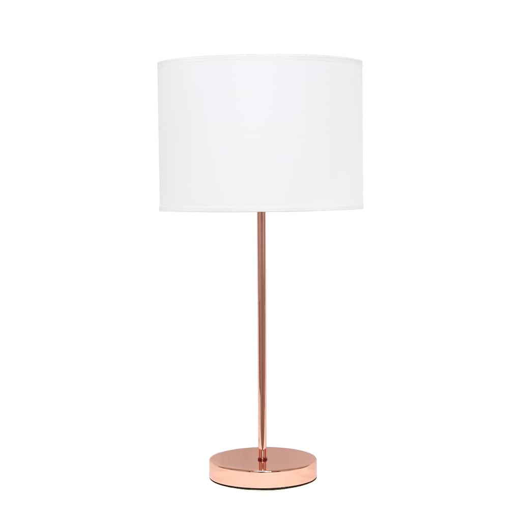 Modern Rose Gold Table Lamp with Drum Shade Slim 23" Bedside Light for Bedroom or Office - 11”L x 11”W x 23”H