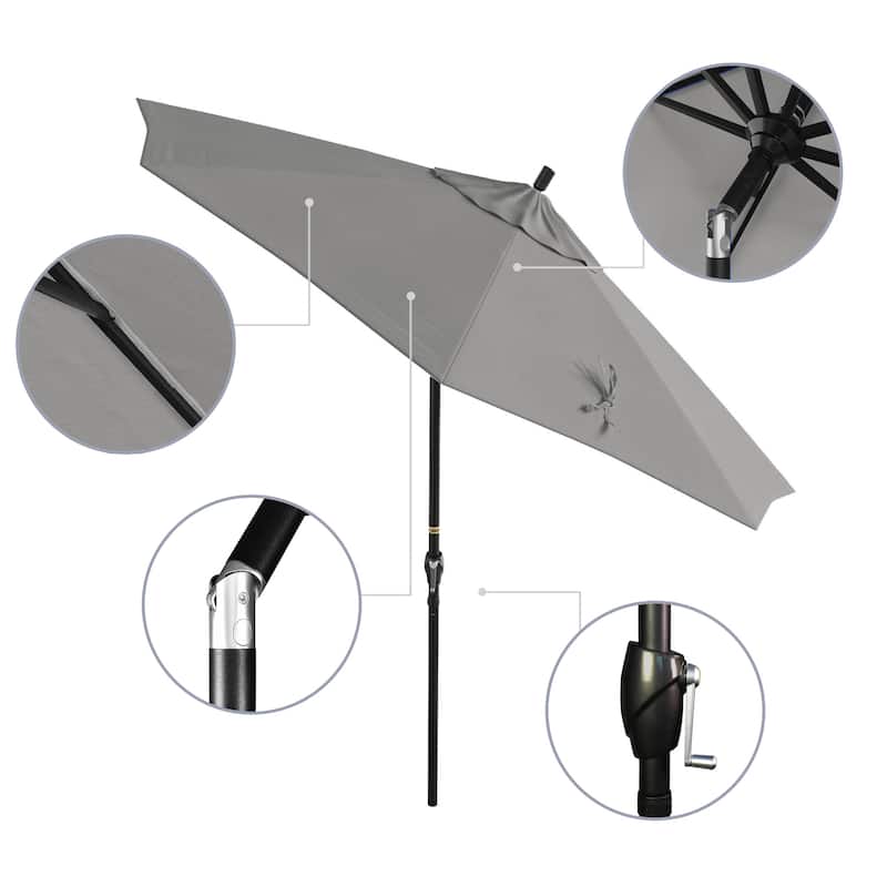 California Umbrella 9-foot Round Crank Lift, Push ButtonTilt, Black Frame Finish, Aluminum Patio Umbrella with Sunbrella Fabric