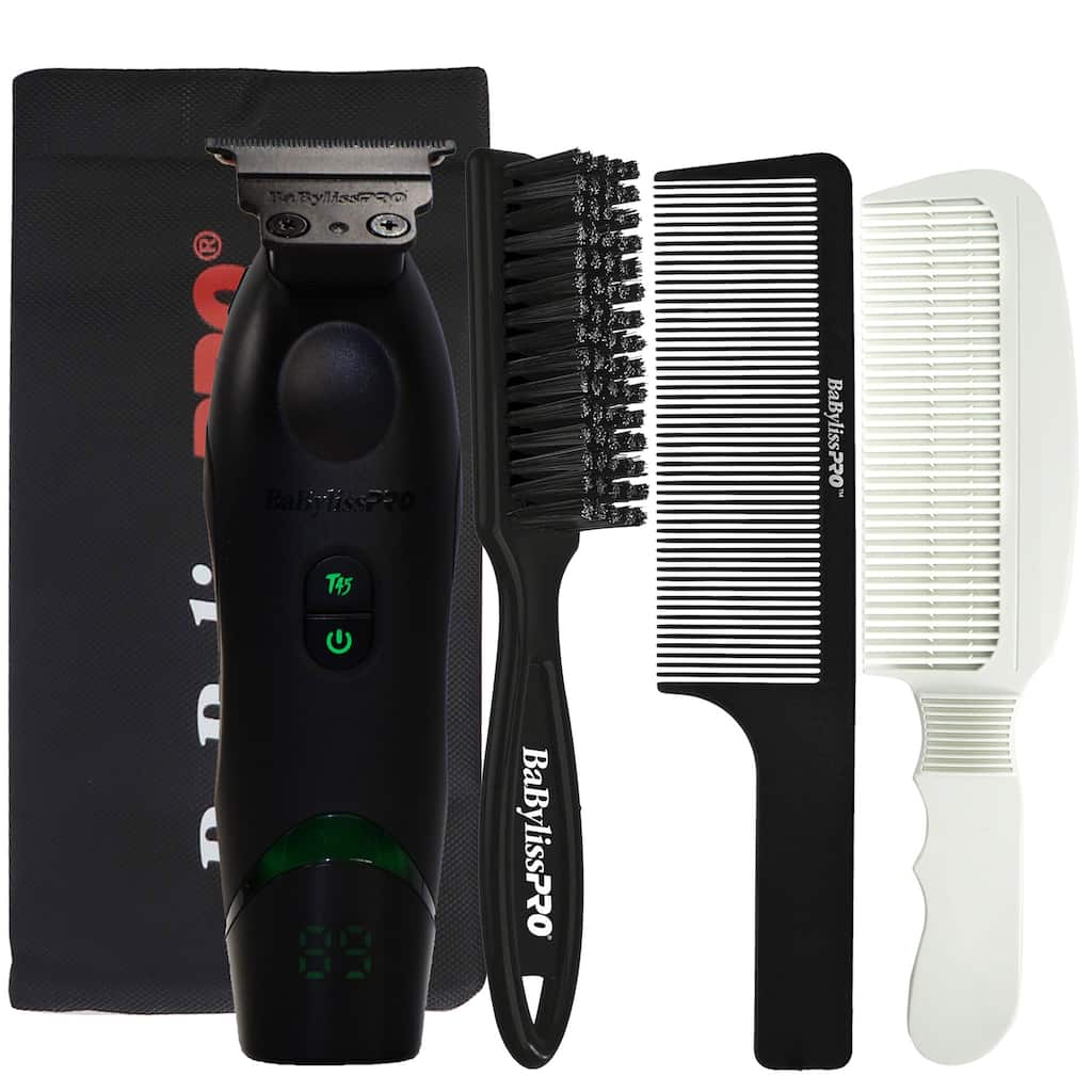 BaBylissPRO x Tomb45 Wireless-Charging Hair Trimmer + Fade Brush + 9" Clipper Comb + Flat Top Comb White + Clipper Pouch