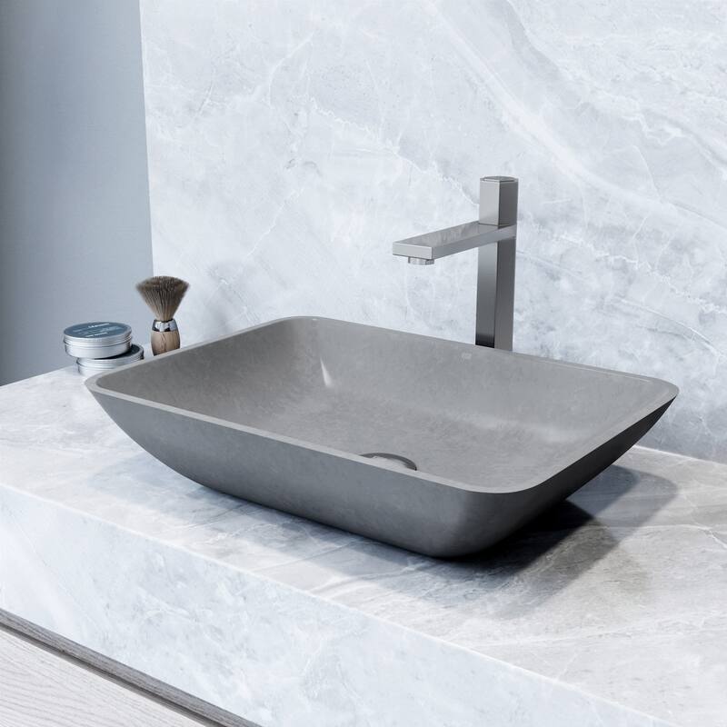 VIGO Duomo 18"L x 13"W Concrete Vessel Sink and Nova 10"H Faucet Set