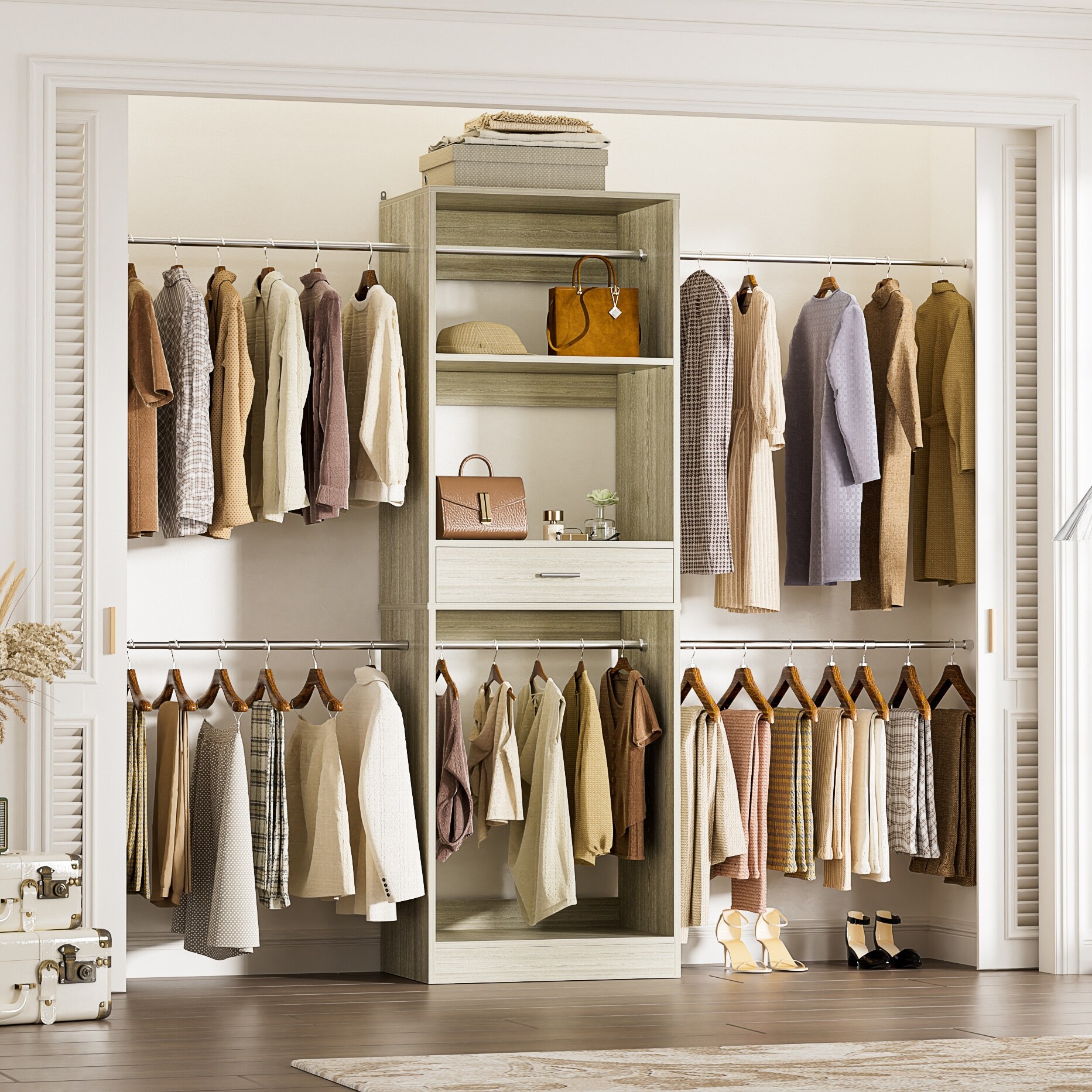 Rackcog 96'' Closet System with 6 Hanging Rods, Adjustable Closet