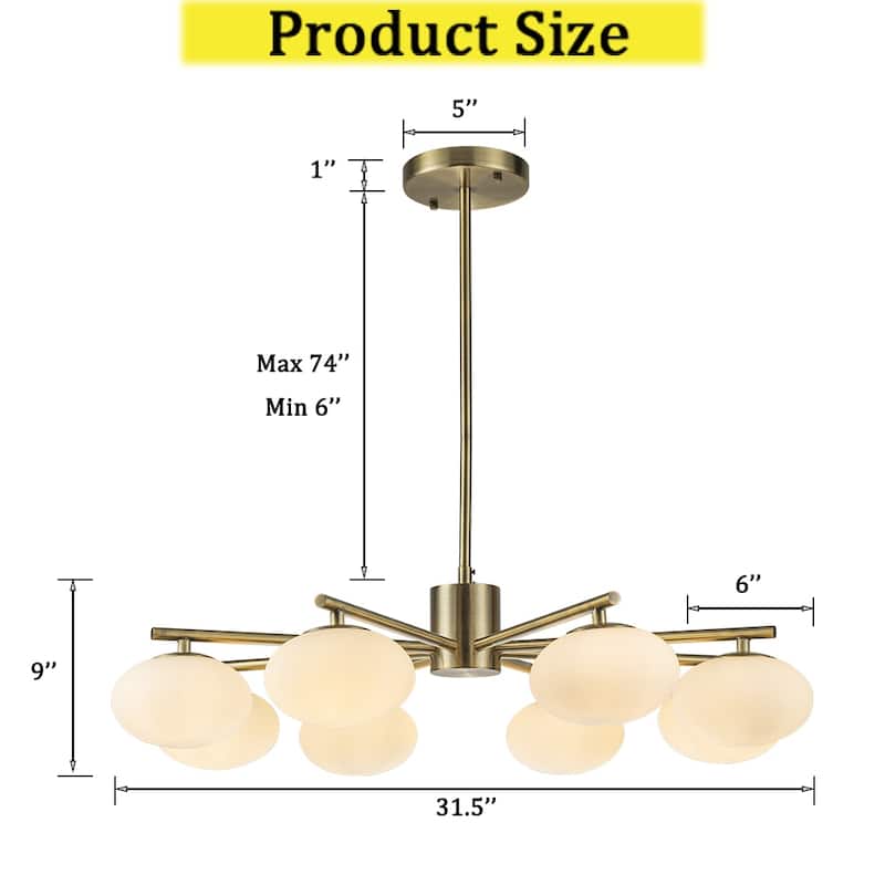 CraftHome Antique Brass/Matte Black Mid Century Modern Chandelier Classic Opal Glass Globe Pendant Light For Dining Room