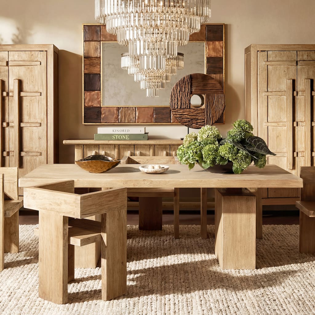 Jennifer Taylor Home Calder 85" Solid Reclaimed Elm Plinth 8-Person Dining Table