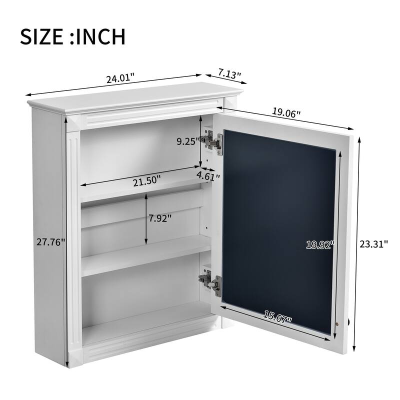 24 in. W x 27 in. H Rectangular Wood Medicine Cabinet with Mirror and Adjustable Shelves