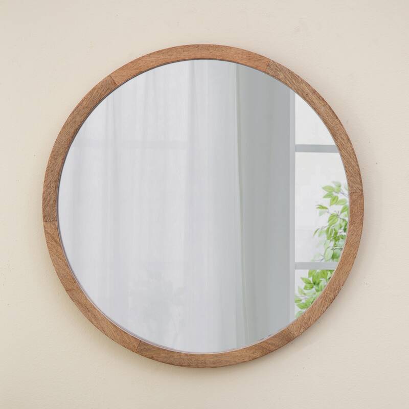 Circle Wall Mirror with Wooden Frame - Natural