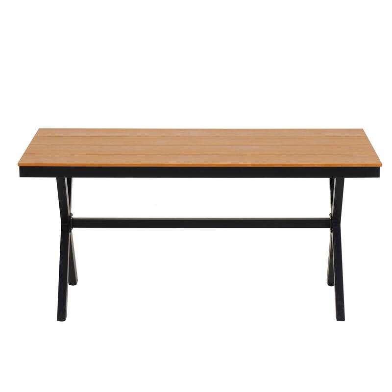 5 Pcs Outdoor Dining Table and Chairs Set, Patio Furniture Sets with PE Rattan Chairs and Rectangular Wood Table