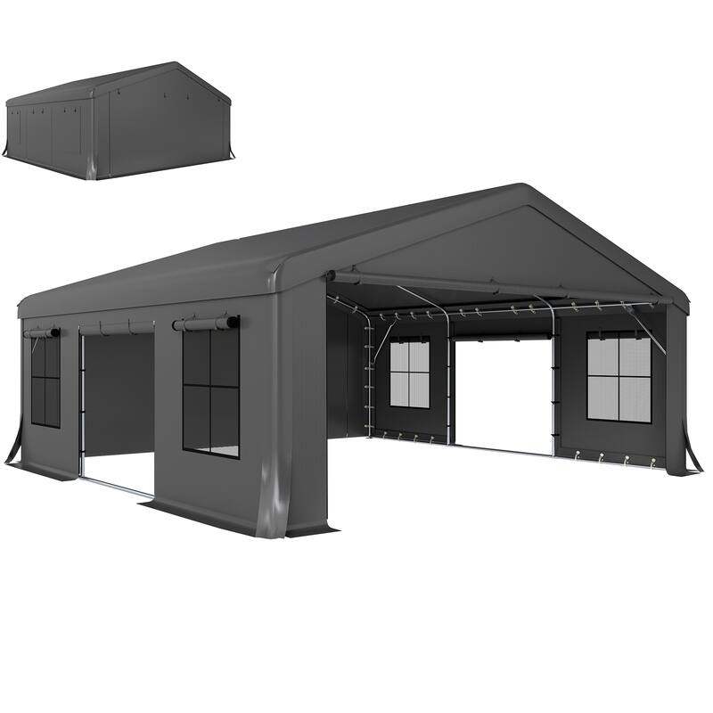 Outsunny 20' x 20' Heavy Duty Carport, Portable Garage Car Canopy Tent with Reinforced Galvanized Frame,Dark Gray