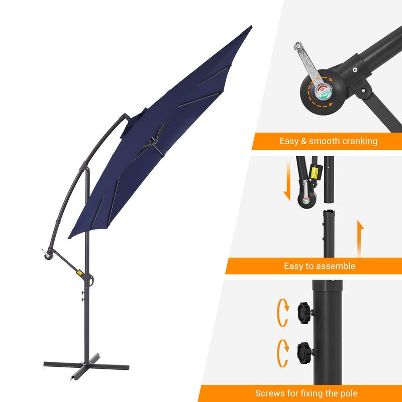 BONOSUKI 8.2x8.2ft Offset Patio Umbrella Hanging Umbrella w/Steel Ribs