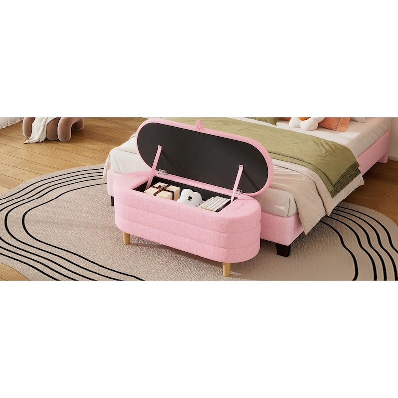 Elegant Upholstered Storage Bench with Wood Legs