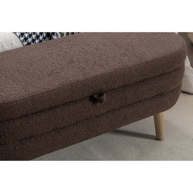 Bedroom Storage Bench, Velvet Oval Upholstered End of Bed Bench with Wood Legs, Modern Storage Ottoman Bench for Entryway