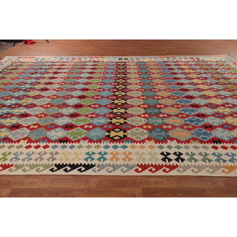 Multicolor Kilim Oriental Large Rug Hand-Woven Wool Carpet - 10'2" x 16'4"