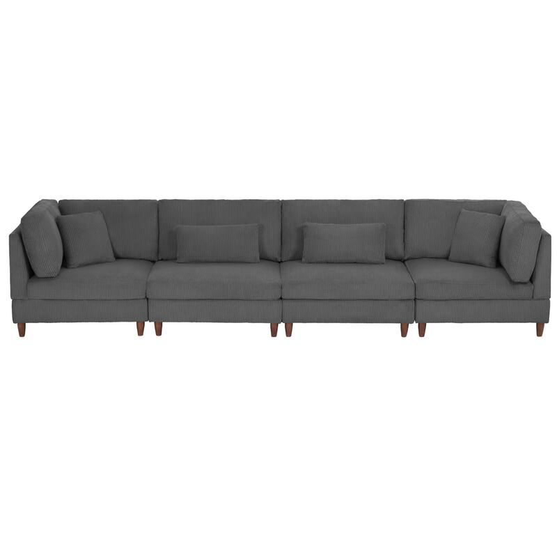 4-Piece Modern Corduroy Modular Sectional Sofa with pillows For Living Room