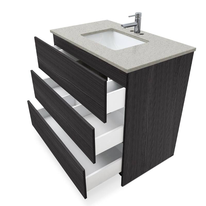 Element Standing 36 in x W x 22 in D x 35 in H Bathroom Vanity in Ebony with Galaxy Grey Quartz Top