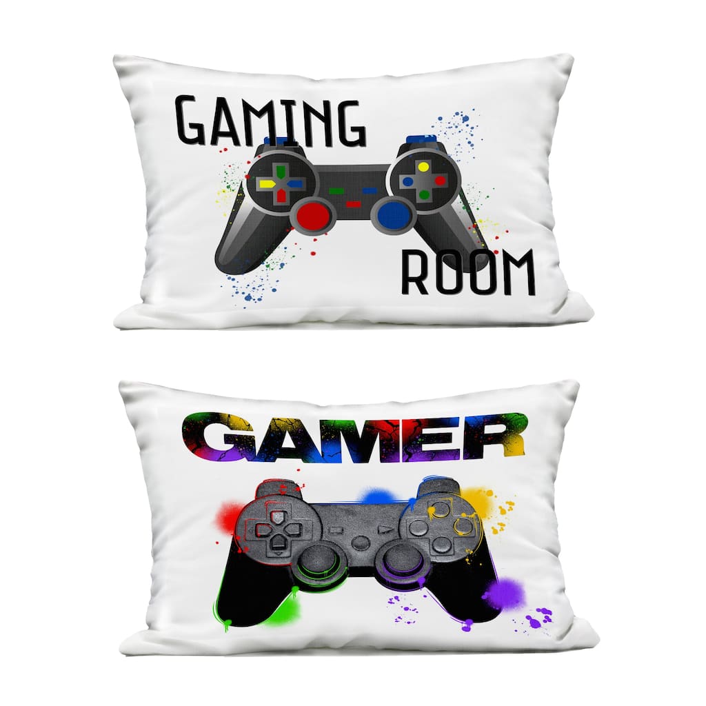 Stupell Modern Gamer Graffiti Phrases Printed Outdoor Throw Pillow Design by Kim Allen (Set of 2)